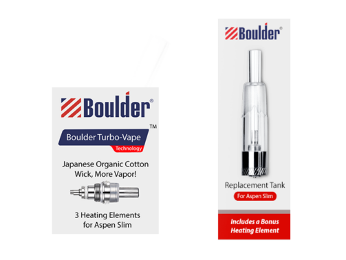 Boulder Turbo-Vape replacement tank with organic cotton wick and heating coil.
