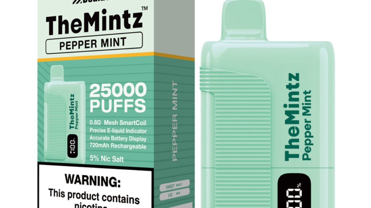 Mint vape product packaging and device.
