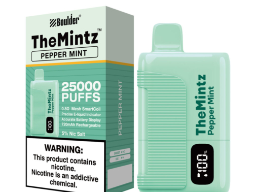 Mint vape product packaging and device.